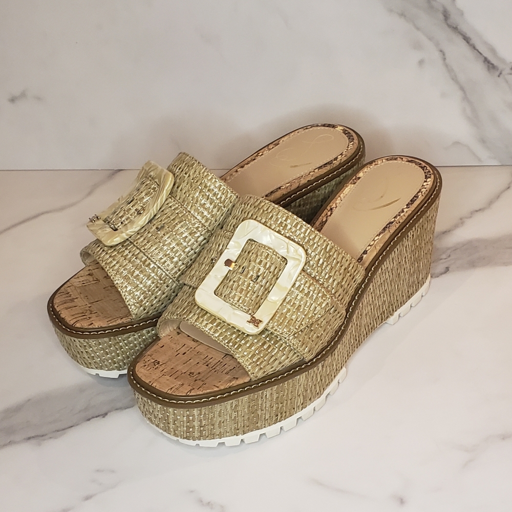 Sam Edelman NWOT Livi Raffia Platform Wedge Espadrille